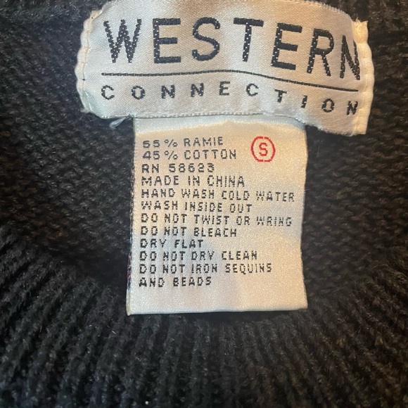 Vintage Western Connection Sequin Beaded Heart Sweater Black Ramie Cotton Size S - Picture 2 of 10